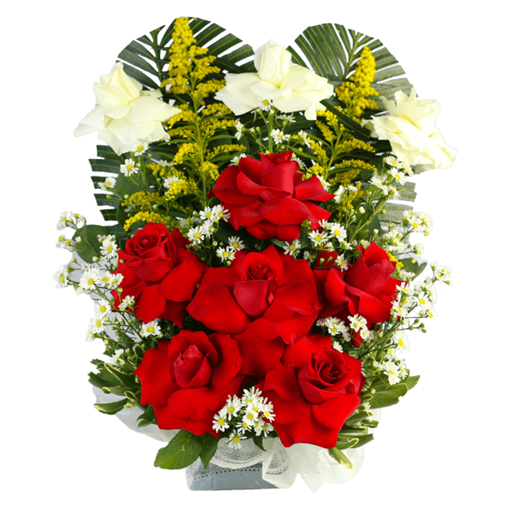 Arranjo de flores com Rosas, Gladíolos, Tango e Áster - Amo Flores